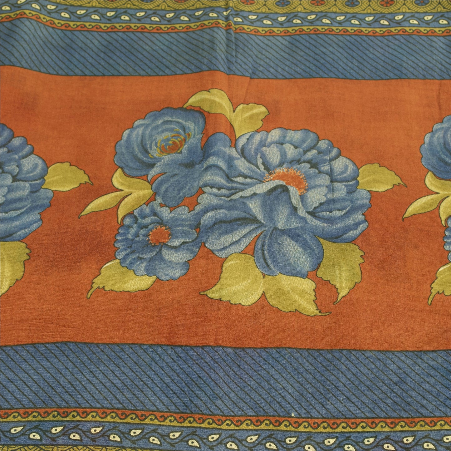 Sanskriti Vintage Sarees Indian Ivory Pure Cotton Printed Sari 5+yd Craft Fabric