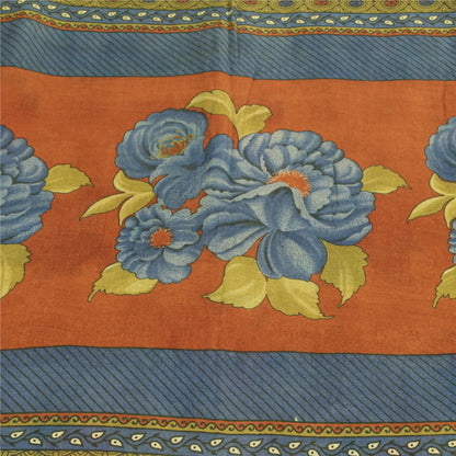 Sanskriti Vintage Sarees Indian Ivory Pure Cotton Printed Sari 5+yd Craft Fabric