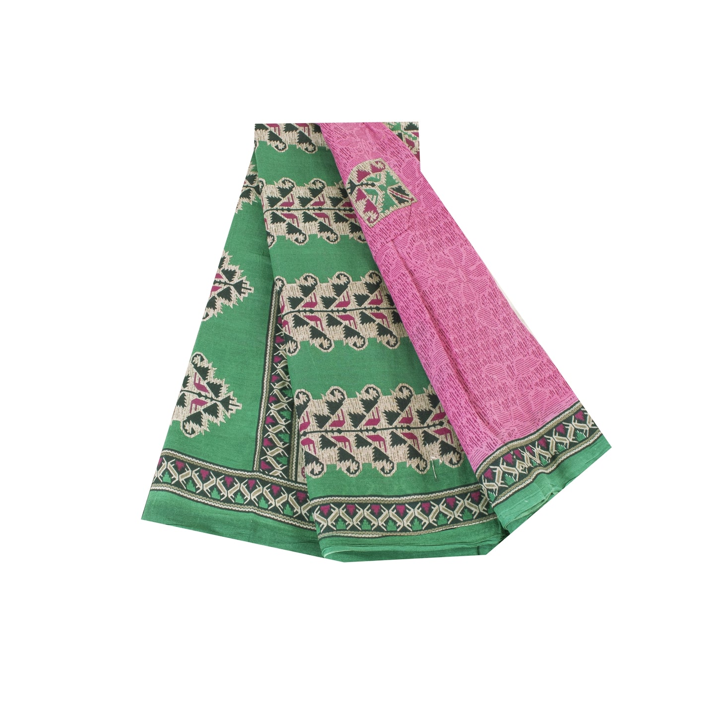 Sanskriti Vintage Sarees Indian Pink Pure Cotton Printed Sari 5+yd Craft Fabric