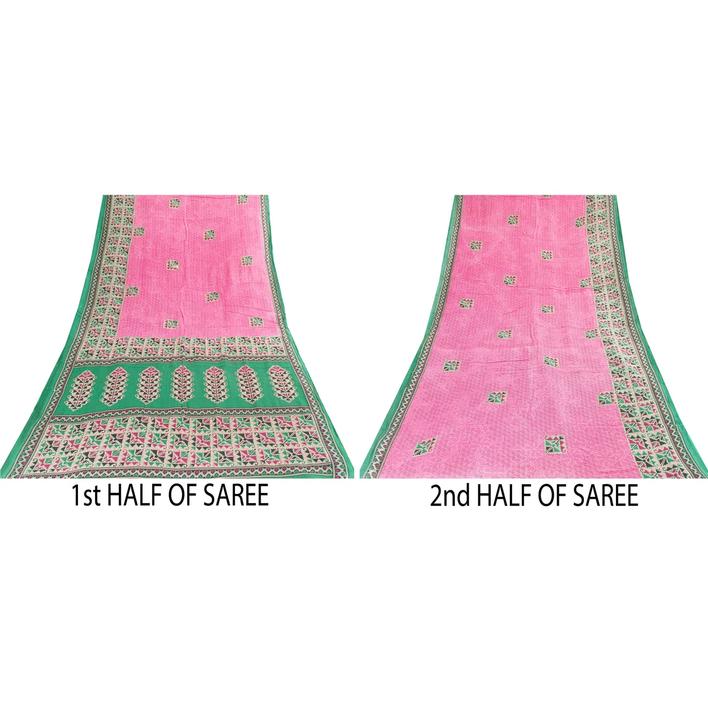 Sanskriti Vintage Sarees Indian Pink Pure Cotton Printed Sari 5+yd Craft Fabric