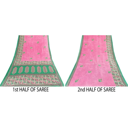 Sanskriti Vintage Sarees Indian Pink Pure Cotton Printed Sari 5+yd Craft Fabric