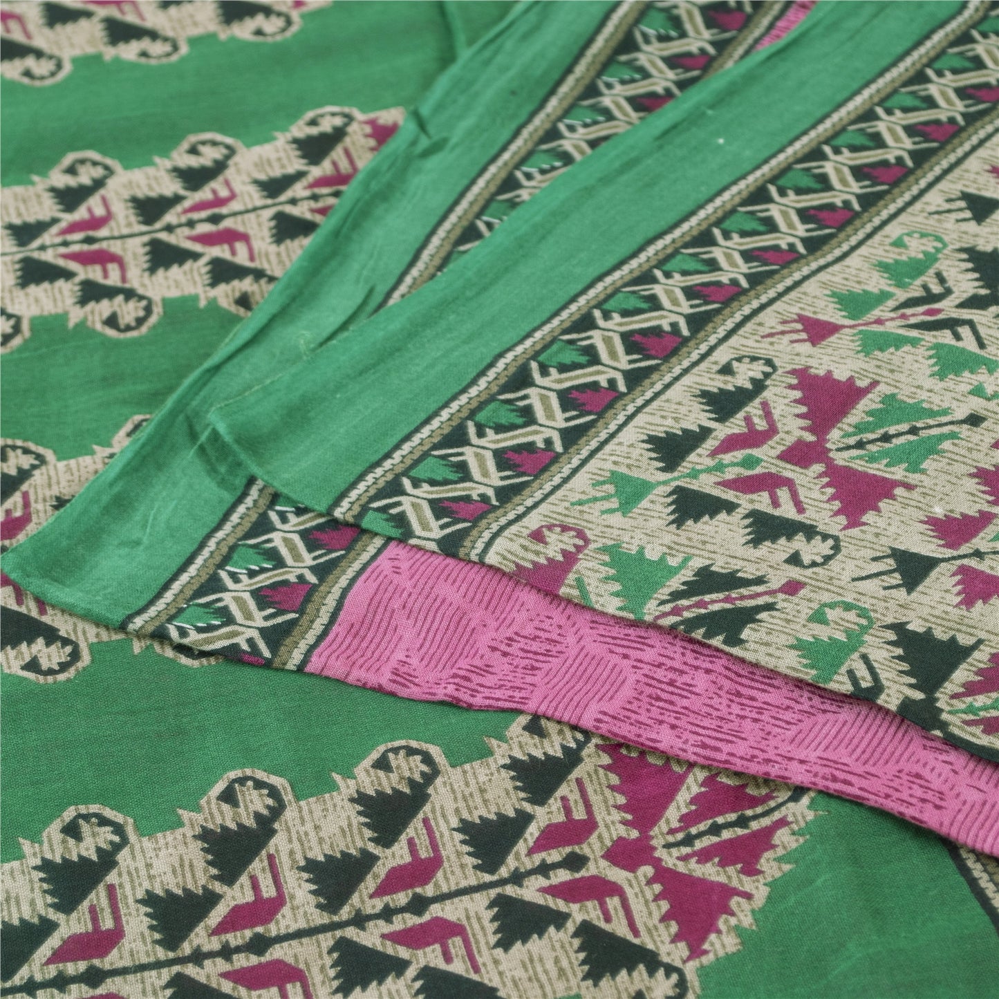 Sanskriti Vintage Sarees Indian Pink Pure Cotton Printed Sari 5+yd Craft Fabric