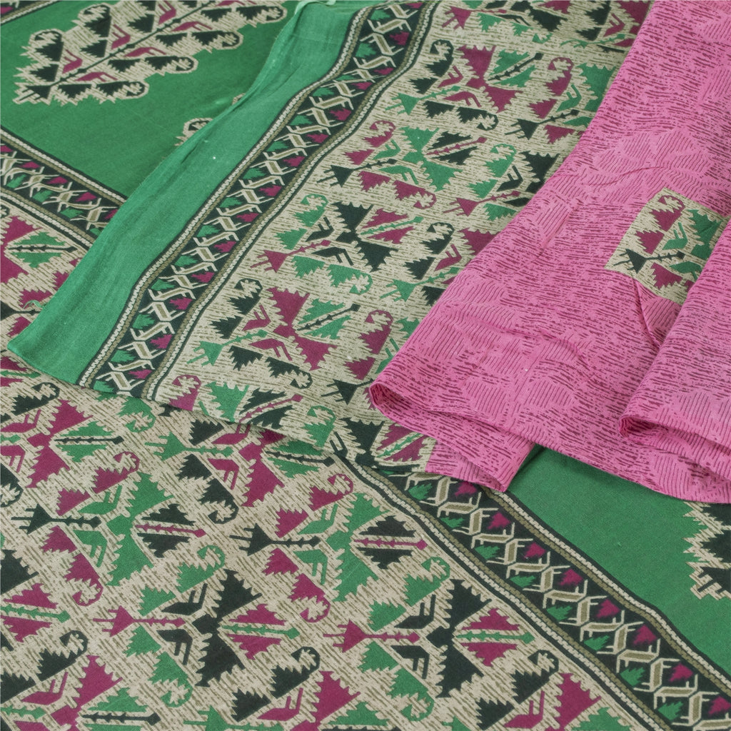 Sanskriti Vintage Sarees Indian Pink Pure Cotton Printed Sari 5+yd Craft Fabric
