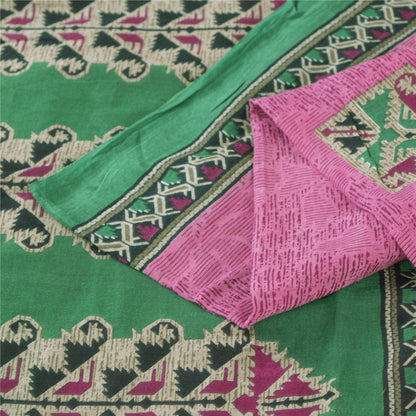 Sanskriti Vintage Sarees Indian Pink Pure Cotton Printed Sari 5+yd Craft Fabric