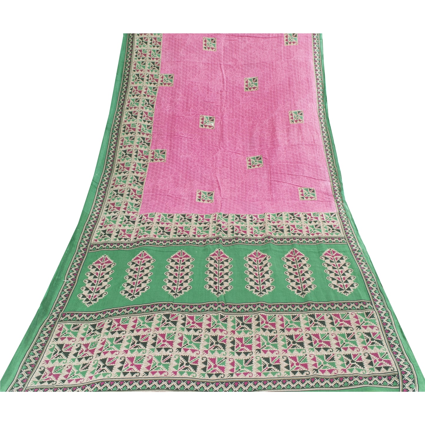 Sanskriti Vintage Sarees Indian Pink Pure Cotton Printed Sari 5+yd Craft Fabric