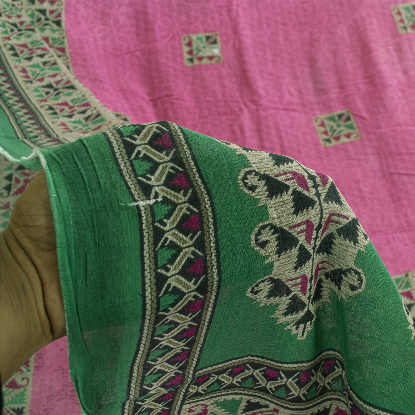 Sanskriti Vintage Sarees Indian Pink Pure Cotton Printed Sari 5+yd Craft Fabric