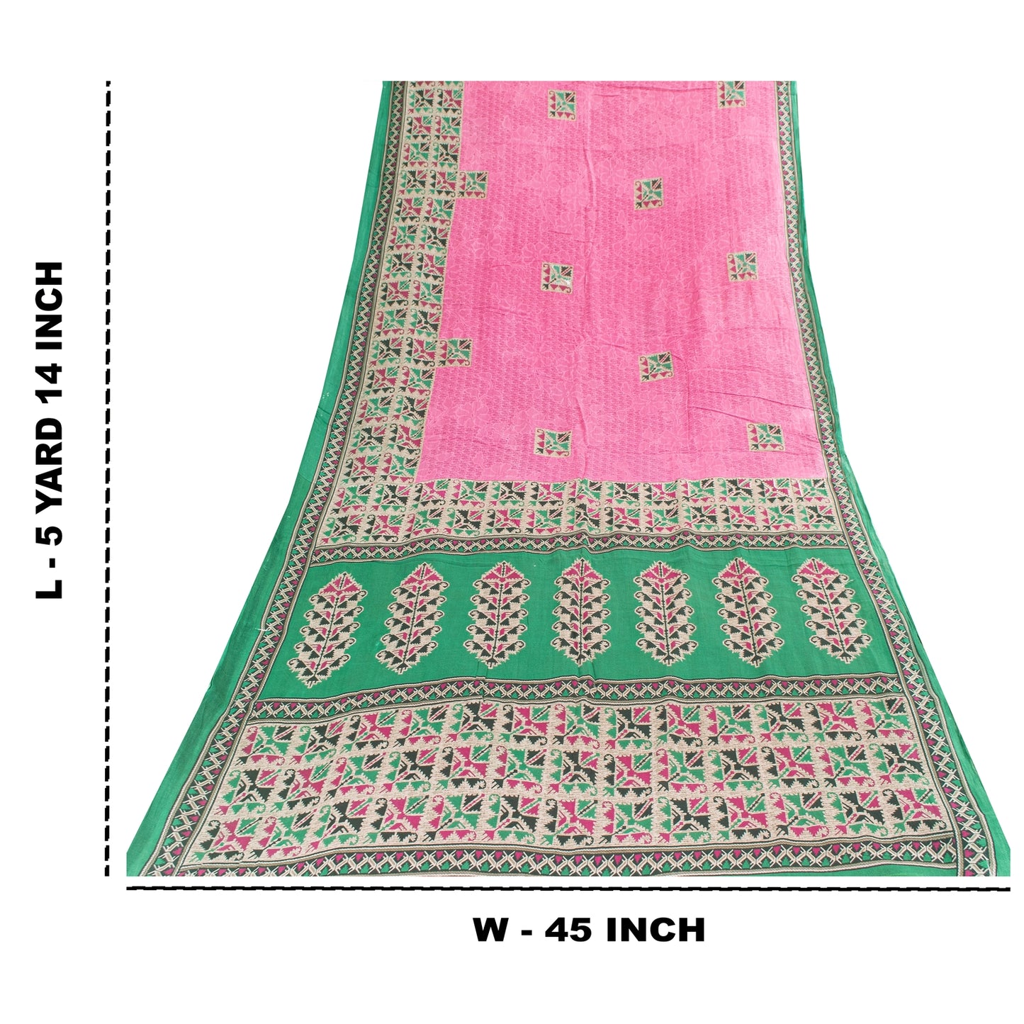 Sanskriti Vintage Sarees Indian Pink Pure Cotton Printed Sari 5+yd Craft Fabric
