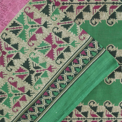 Sanskriti Vintage Sarees Indian Pink Pure Cotton Printed Sari 5+yd Craft Fabric