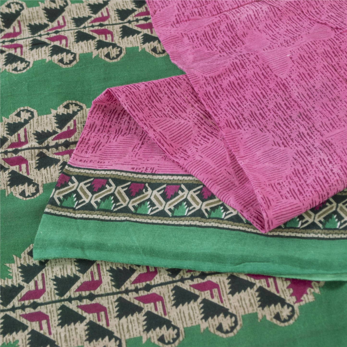 Sanskriti Vintage Sarees Indian Pink Pure Cotton Printed Sari 5+yd Craft Fabric