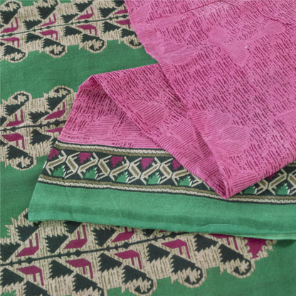 Sanskriti Vintage Sarees Indian Pink Pure Cotton Printed Sari 5+yd Craft Fabric