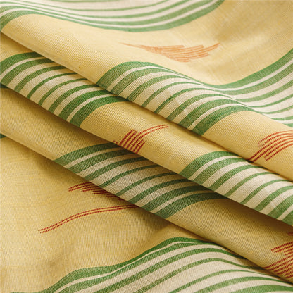 Sanskriti Vintage Sarees Ivory Tant Hand WovenPure Cotton Sari 5+yd Craft Fabric