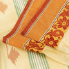 Sanskriti Vintage Sarees Ivory Tant Hand WovenPure Cotton Sari 5+yd Craft Fabric