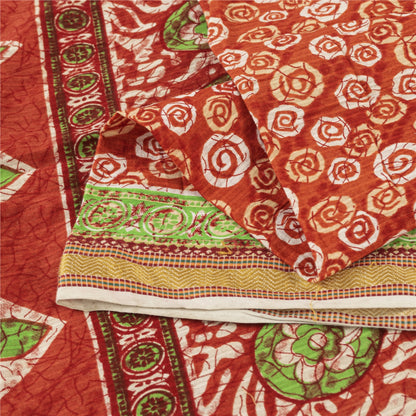 Sanskriti Vintage Sarees Indian Red Pure Cotton Printed Sari 5+yd Craft Fabric
