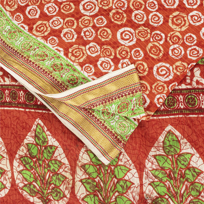Sanskriti Vintage Sarees Indian Red Pure Cotton Printed Sari 5+yd Craft Fabric