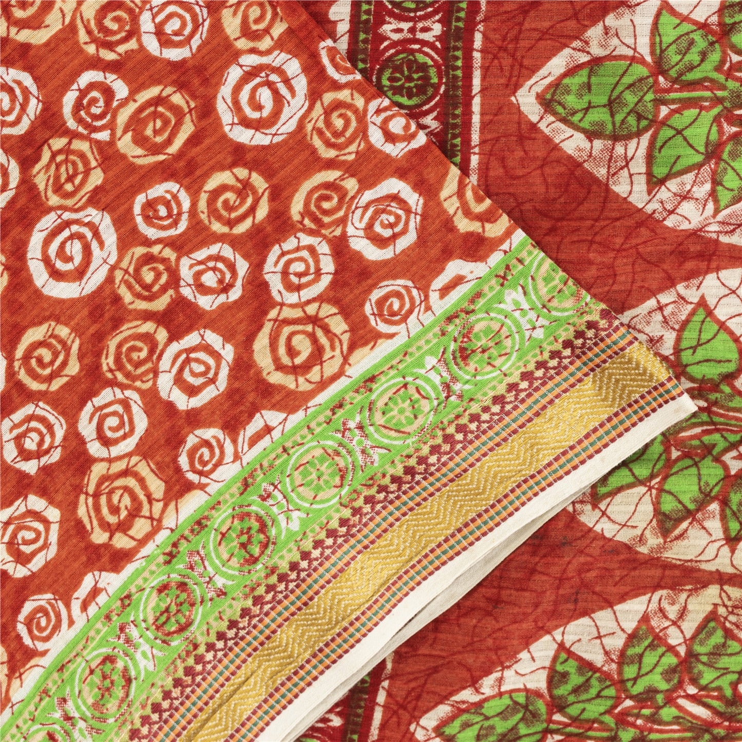 Sanskriti Vintage Sarees Indian Red Pure Cotton Printed Sari 5+yd Craft Fabric