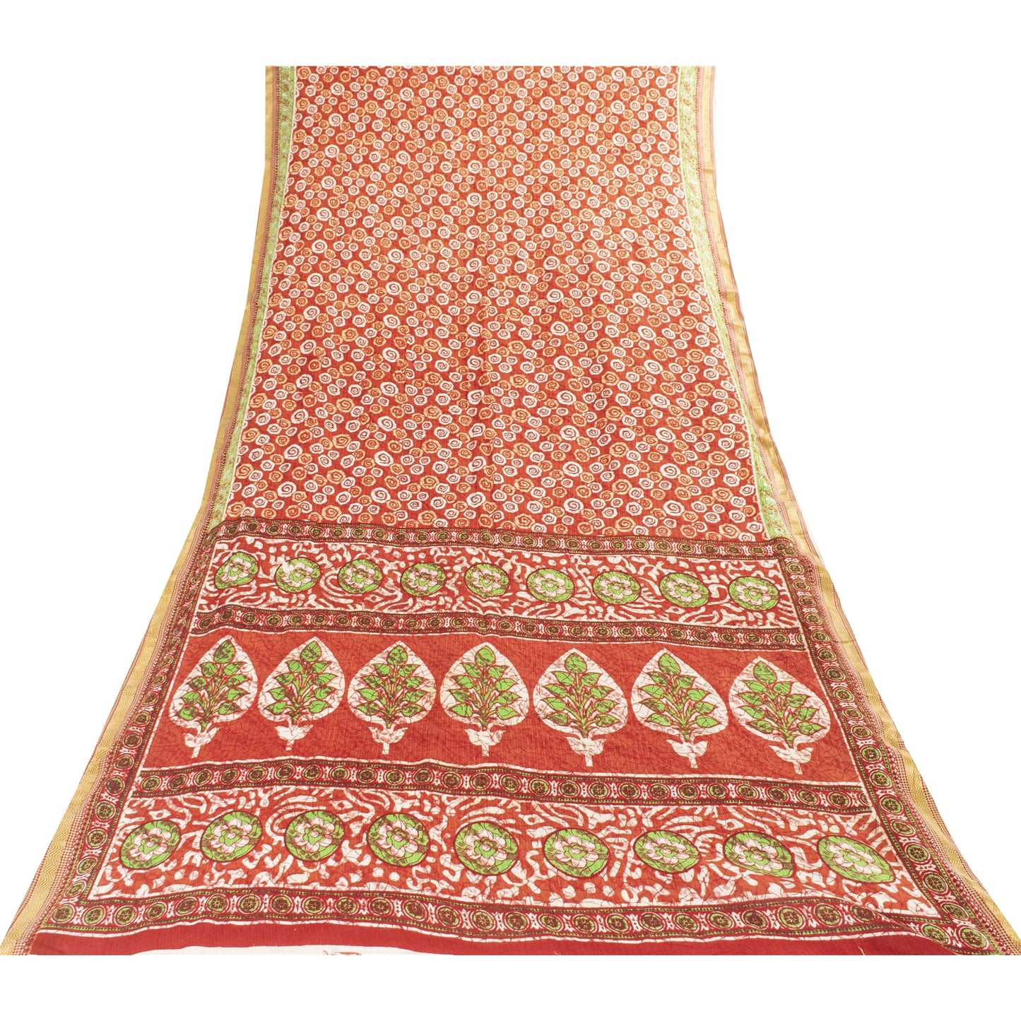 Sanskriti Vintage Sarees Indian Red Pure Cotton Printed Sari 5+yd Craft Fabric