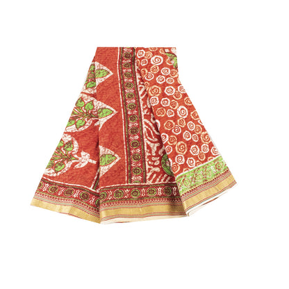 Sanskriti Vintage Sarees Indian Red Pure Cotton Printed Sari 5+yd Craft Fabric