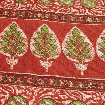 Sanskriti Vintage Sarees Indian Red Pure Cotton Printed Sari 5+yd Craft Fabric