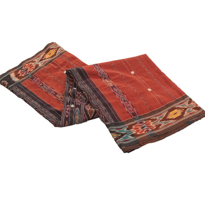 Sanskriti Vintage Sarees Orange Ikat Handwoven Odisha Pure Silk Sari 5+yd Fabric