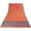 Sanskriti Vintage Sarees Orange Ikat Handwoven Odisha Pure Silk Sari 5+yd Fabric