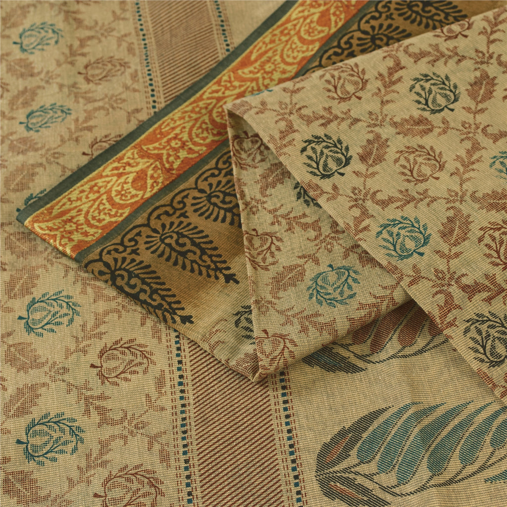 Sanskriti Vintage Sarees Indian Peach Pure Cotton Printed Sari 5+yd Craft Fabric