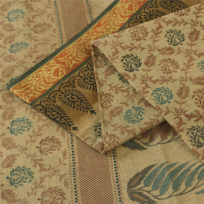 Sanskriti Vintage Sarees Indian Peach Pure Cotton Printed Sari 5+yd Craft Fabric