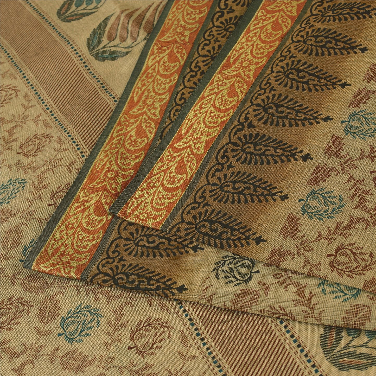 Sanskriti Vintage Sarees Indian Peach Pure Cotton Printed Sari 5+yd Craft Fabric