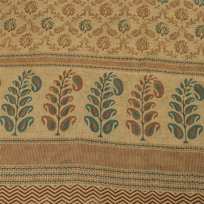 Sanskriti Vintage Sarees Indian Peach Pure Cotton Printed Sari 5+yd Craft Fabric