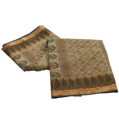 Sanskriti Vintage Sarees Indian Peach Pure Cotton Printed Sari 5+yd Craft Fabric