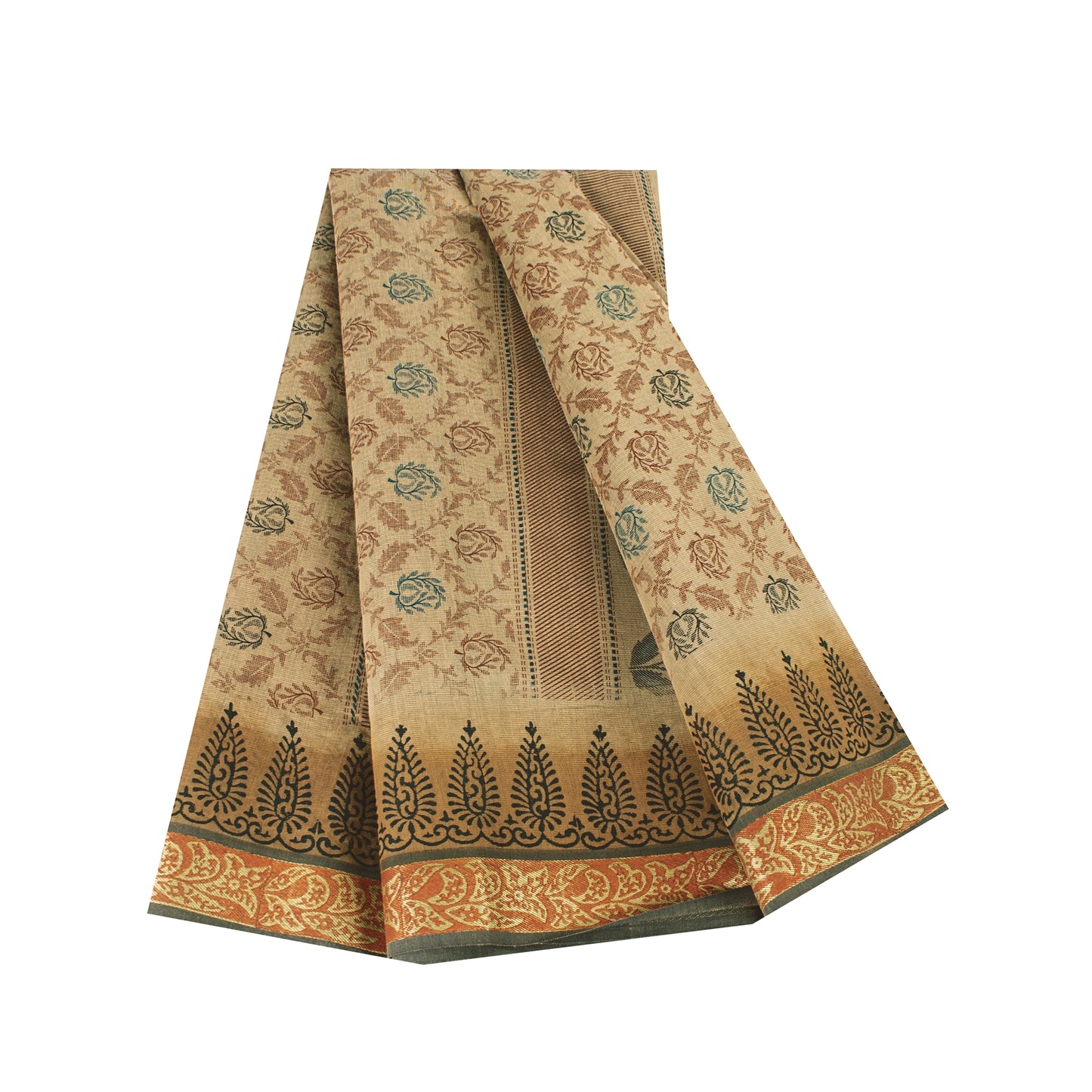 Sanskriti Vintage Sarees Indian Peach Pure Cotton Printed Sari 5+yd Craft Fabric