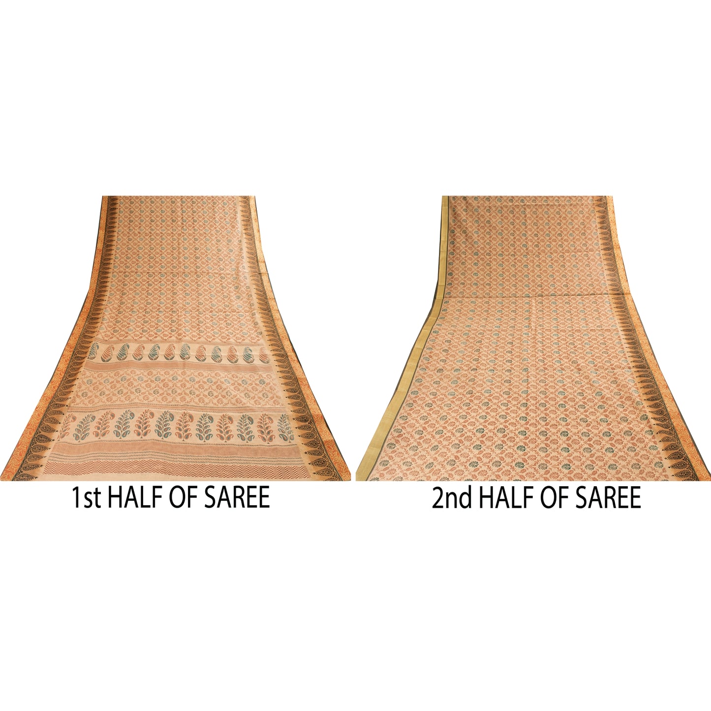 Sanskriti Vintage Sarees Indian Peach Pure Cotton Printed Sari 5+yd Craft Fabric