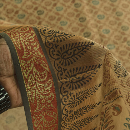 Sanskriti Vintage Sarees Indian Peach Pure Cotton Printed Sari 5+yd Craft Fabric