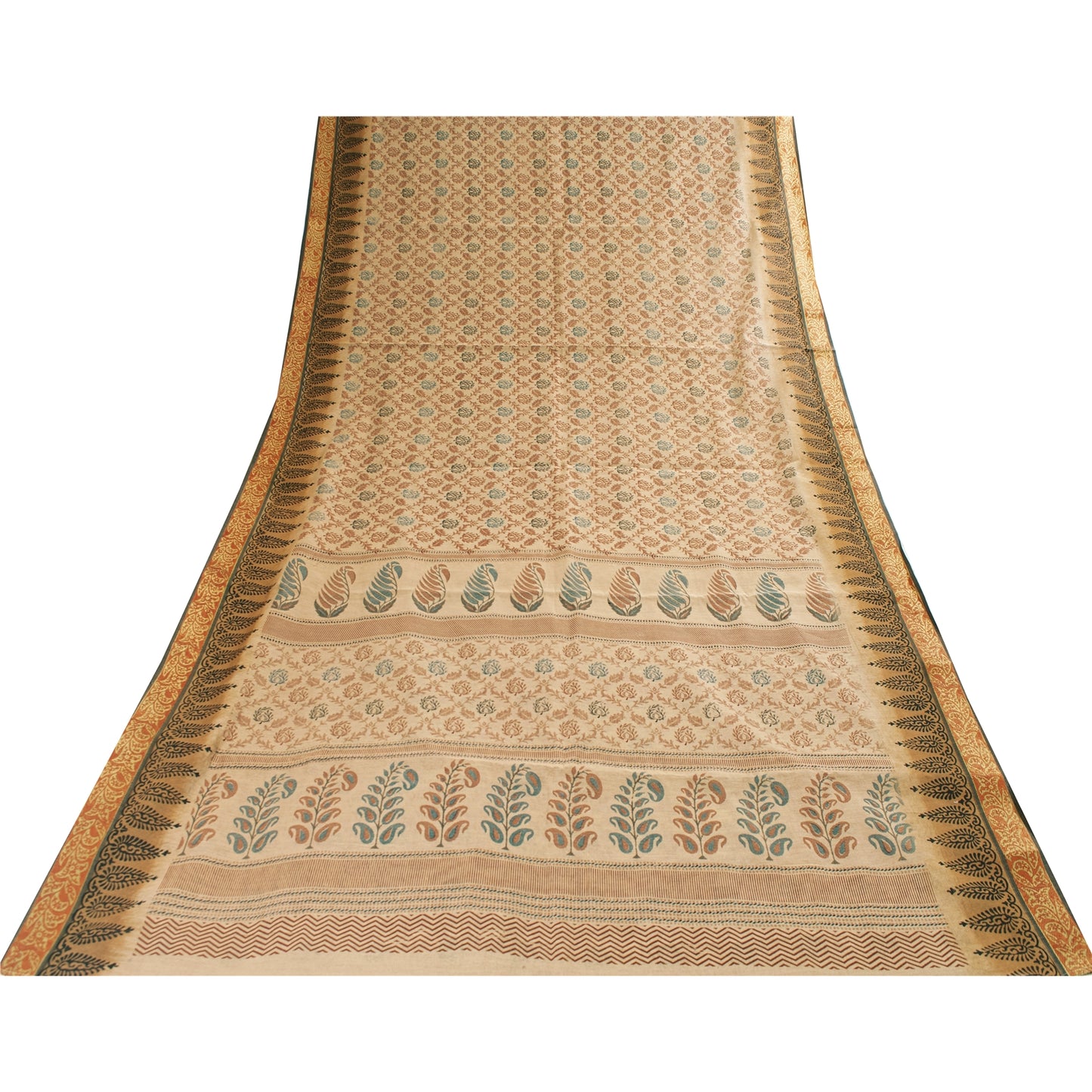 Sanskriti Vintage Sarees Indian Peach Pure Cotton Printed Sari 5+yd Craft Fabric