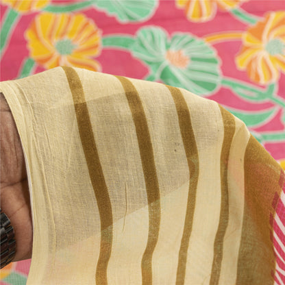 Sanskriti Vintage Sarees Indian Pink Pure Cotton Printed Sari 5+yd Craft Fabric