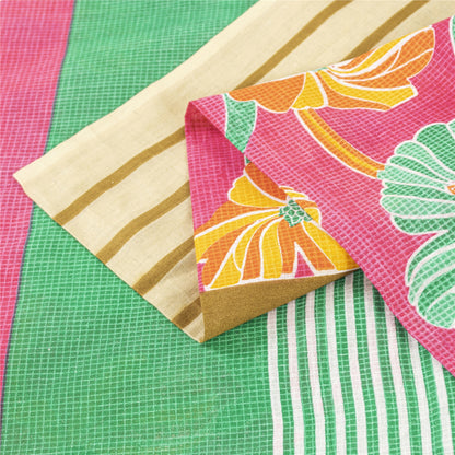 Sanskriti Vintage Sarees Indian Pink Pure Cotton Printed Sari 5+yd Craft Fabric