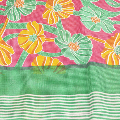 Sanskriti Vintage Sarees Indian Pink Pure Cotton Printed Sari 5+yd Craft Fabric