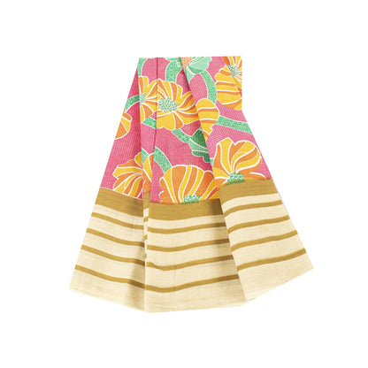 Sanskriti Vintage Sarees Indian Pink Pure Cotton Printed Sari 5+yd Craft Fabric