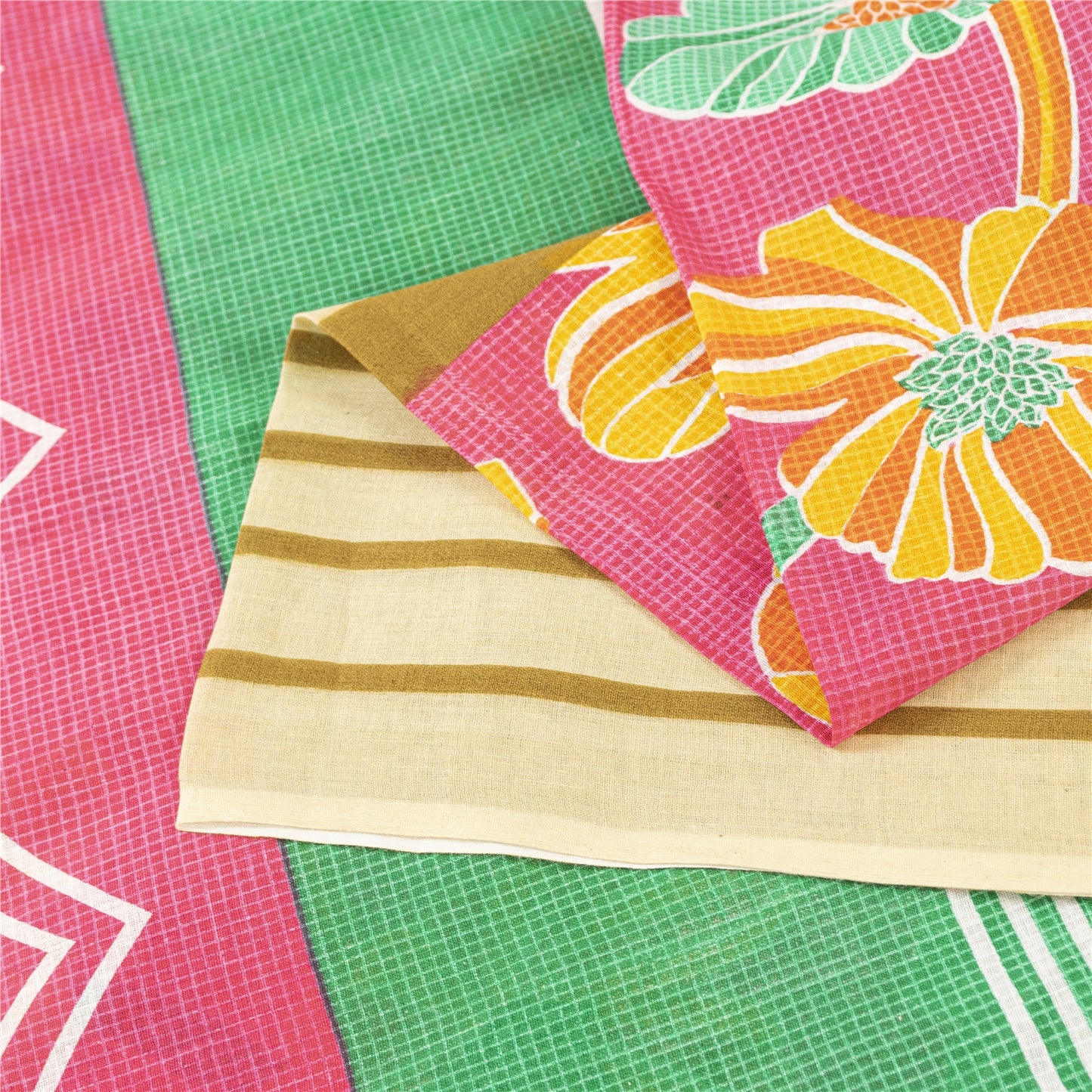 Sanskriti Vintage Sarees Indian Pink Pure Cotton Printed Sari 5+yd Craft Fabric