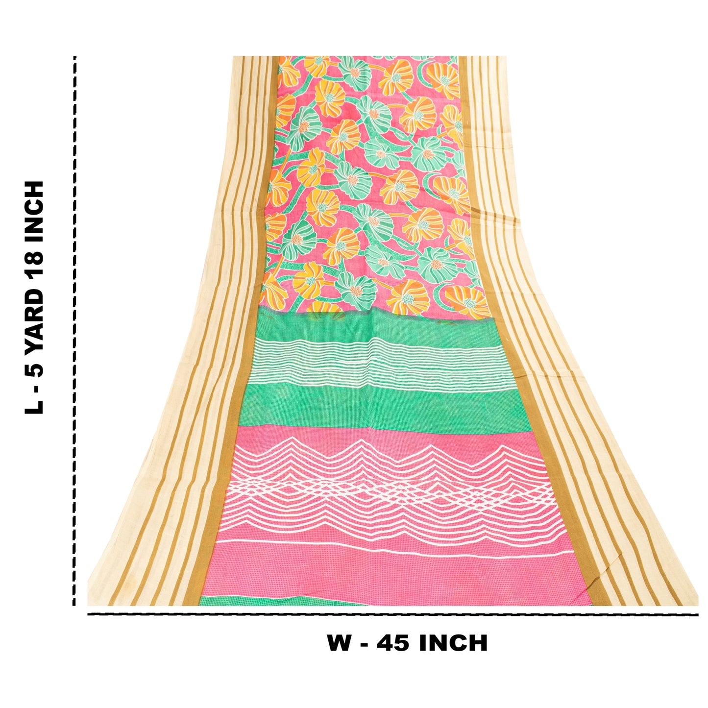 Sanskriti Vintage Sarees Indian Pink Pure Cotton Printed Sari 5+yd Craft Fabric