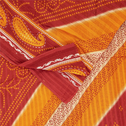 Sanskriti Vintage Sarees Yellow & Red Pure Cotton Bandhani Printed Sari Fabric