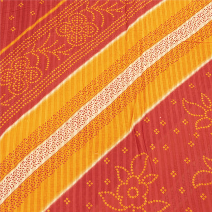 Sanskriti Vintage Sarees Yellow & Red Pure Cotton Bandhani Printed Sari Fabric