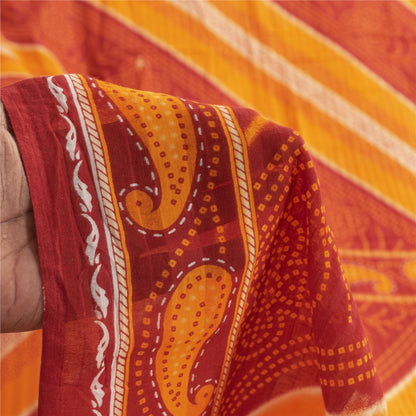 Sanskriti Vintage Sarees Yellow & Red Pure Cotton Bandhani Printed Sari Fabric