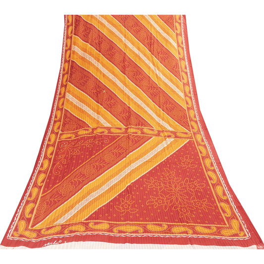 Sanskriti Vintage Sarees Yellow & Red Pure Cotton Bandhani Printed Sari Fabric