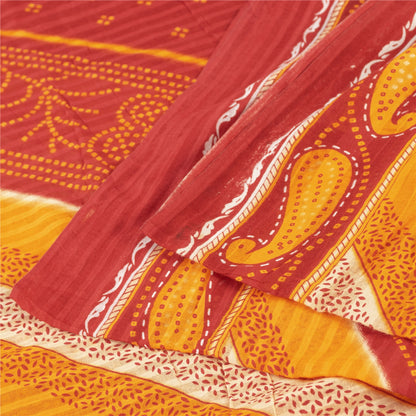 Sanskriti Vintage Sarees Yellow & Red Pure Cotton Bandhani Printed Sari Fabric