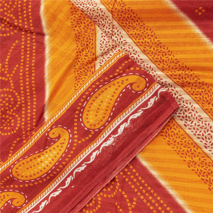 Sanskriti Vintage Sarees Yellow & Red Pure Cotton Bandhani Printed Sari Fabric