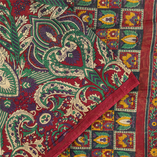 Sanskriti Vintage Sarees Multicolor Pure Cotton Printed Sari 5+yd Craft Fabric