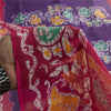 Sanskriti Vintage Sarees Purple & Pink Pure Cotton Batik Print Sari 5+yd Fabric