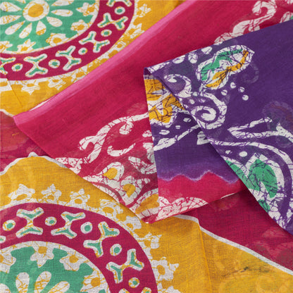 Sanskriti Vintage Sarees Purple & Pink Pure Cotton Batik Print Sari 5+yd Fabric
