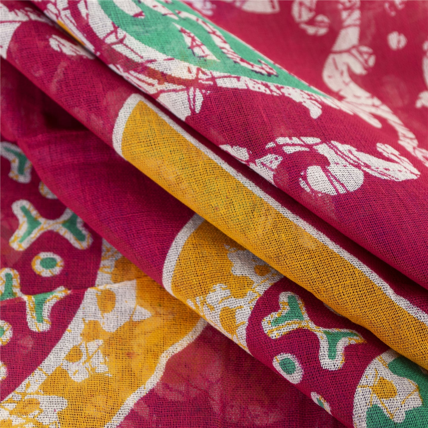 Sanskriti Vintage Sarees Purple & Pink Pure Cotton Batik Print Sari 5+yd Fabric