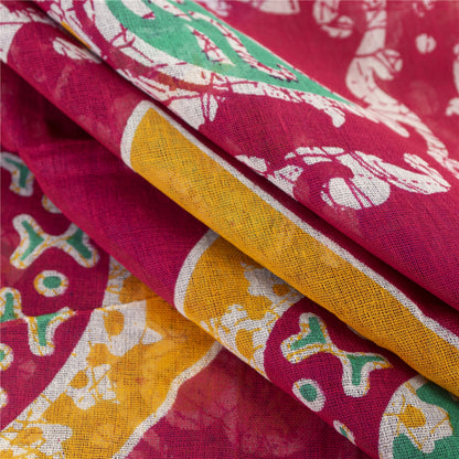 Sanskriti Vintage Sarees Purple & Pink Pure Cotton Batik Print Sari 5+yd Fabric